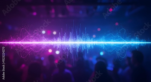 Dynamic Sound Wave in Nightclub Crowd with Neon Lights