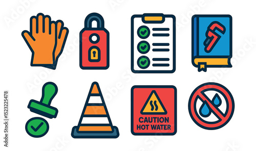 Flat vector icons of childhood psychology and development: child drawing brain icon, building blocks of identity, learning curve chart, attachment bond heart, developmental milestone flag, behavioral