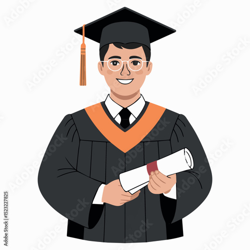 Happy graduate man holding diploma in cap and gown male proud vector design school future career