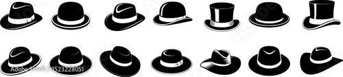 Assortment of black and white hat silhouettes
