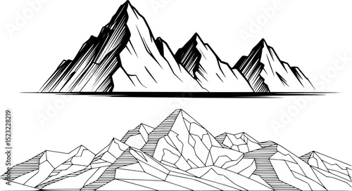 Black and white mountain range illustrations