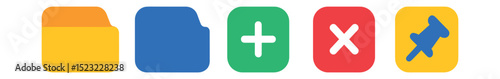 Flat vector icons of navigation tabs: tab active, tab inactive, add tab, close tab, pinned tab.