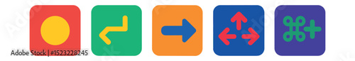 Flat vector icons of keyboard shortcuts and navigation: escape key, enter key, tab key, arrow keys, shortcut key combo.