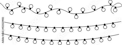 Simple string lights vector illustration in black and white