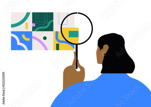 Web analysis and CEO concept. Person checking, analyzing with magnifying glass. Flat vector illustration isolated on white background.