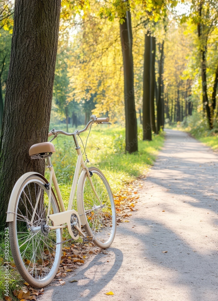 Fototapeta premium Biking adventure through autumn forest path nature scene outdoor view