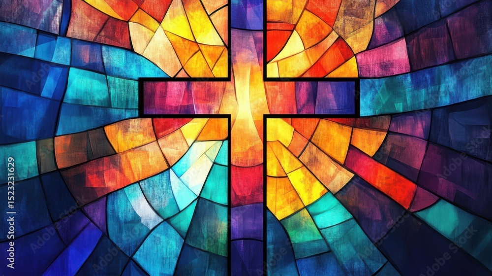 Obraz premium Abstract Stained Glass Style Image with Black Cross