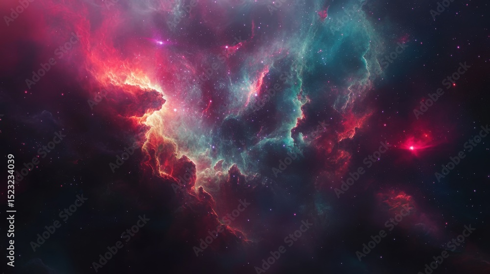 Red, Gold, and Blue Nebula with Stars Red, Gold, and Blue Nebula with Stars
