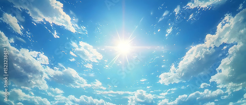 Bright Sunny Day Sky with Fluffy Clouds