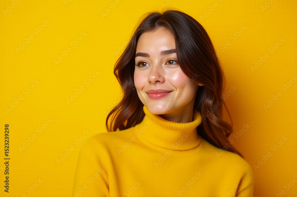 Fototapeta premium A woman wearing a yellow turtle neck sweater