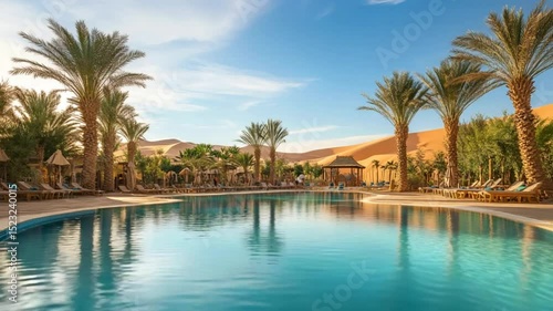 Serene oasis: Luxury pool resort nestled amidst the desert landscape