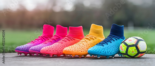 Multicolored Soccer Cleats with Soccer Ball
