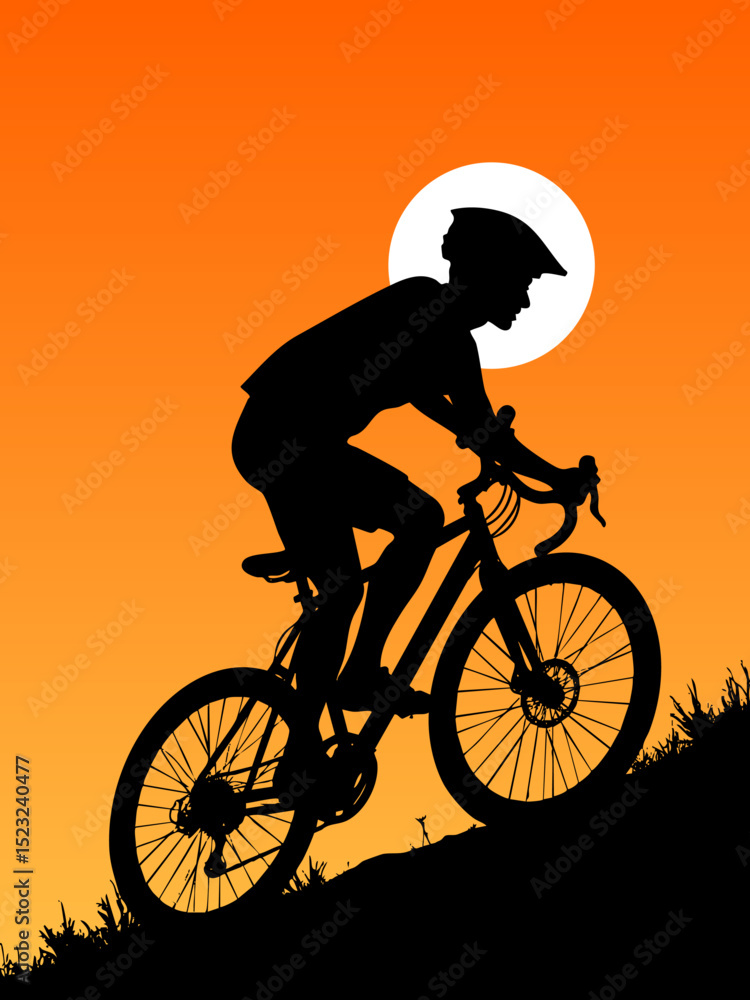 custom made wallpaper toronto digitalDynamic Road Biker Silhouette Cycling Uphill at Sunset - Vector Illustration of Outdoor Endurance Sport