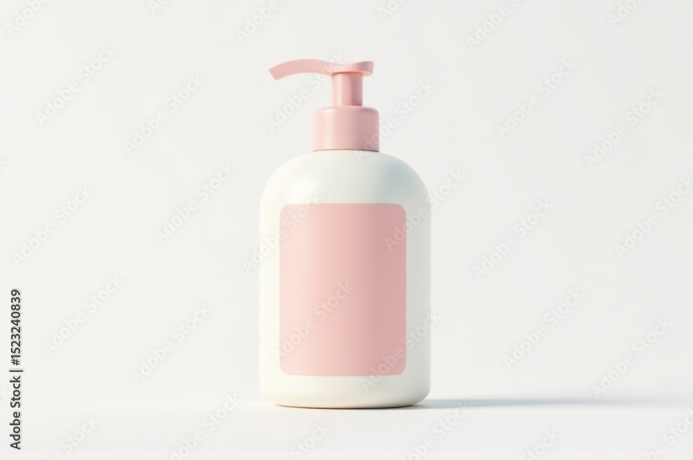 A bottle of lotion sits on a clean white surface, perfect for beauty or wellness uses A bottle of lotion sits on a clean white surface, perfect for beauty or wellness uses