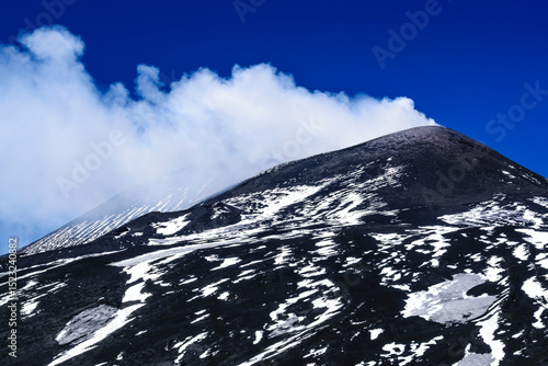 Smoke rising from Mount Etna’s peak early in the morning