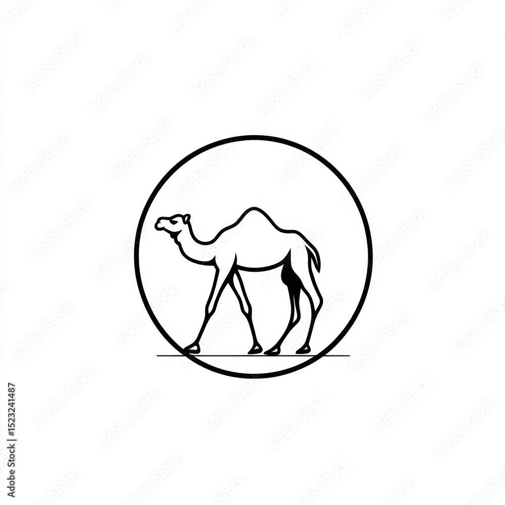 Obraz premium Simple black line art camel in a circle