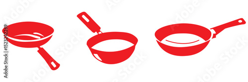 Black frying pan icon holds a white flame on a transparent background