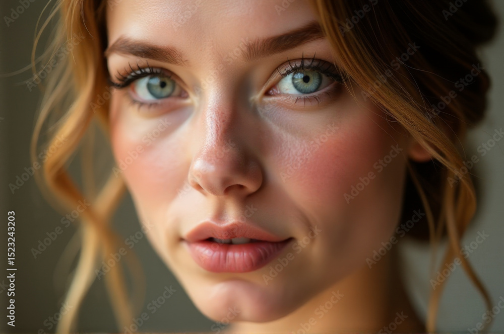 Fototapeta premium Close-up portrait of a woman with bright blue eyes