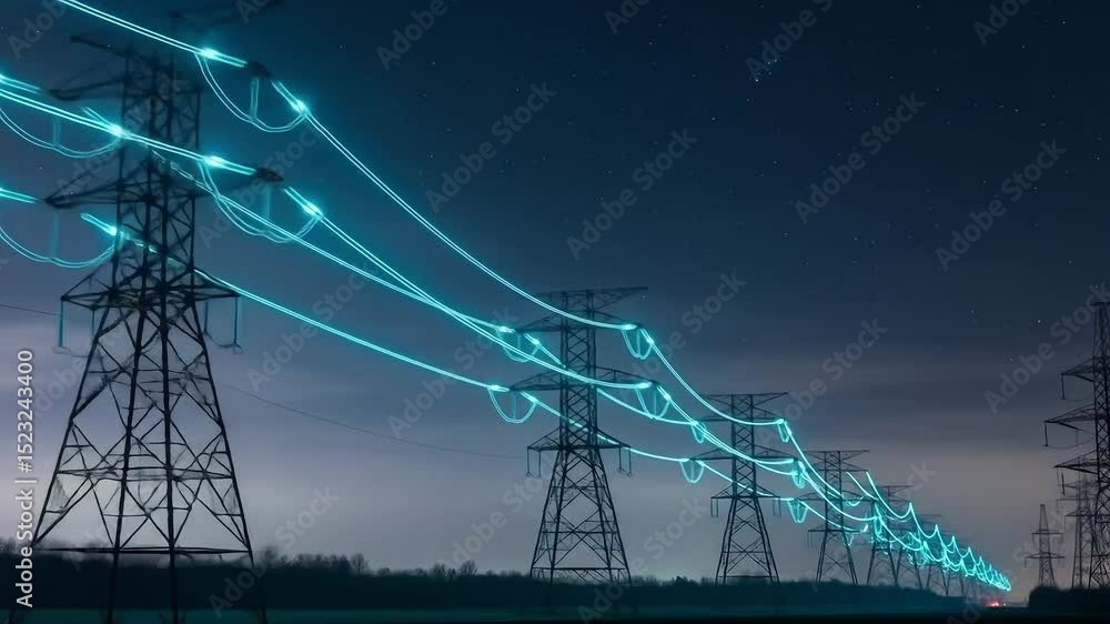 High-voltage electrical tower transmits power across vast distances. The powerful energy infrastructure symbolizes electricity supply, transmission networks, and industrial strength