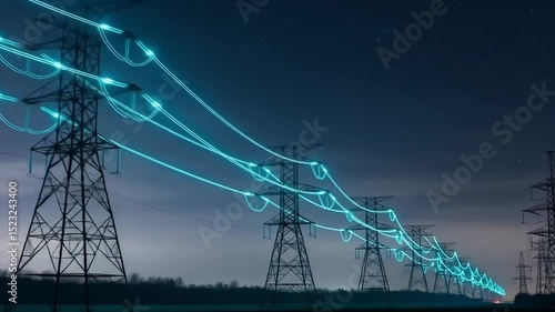 High-voltage electrical tower transmits power across vast distances. The powerful energy infrastructure symbolizes electricity supply, transmission networks, and industrial strength