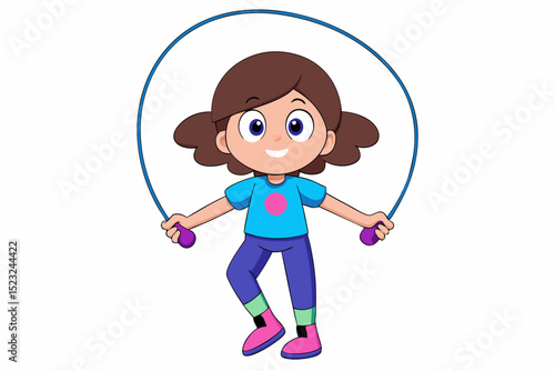 Little girl skipping rope, happy child doing exercise, outdoor play activity, colorful sport equipment, childhood fitness fun, active kid playing, healthy lifestyle for children, playful jump rope sce