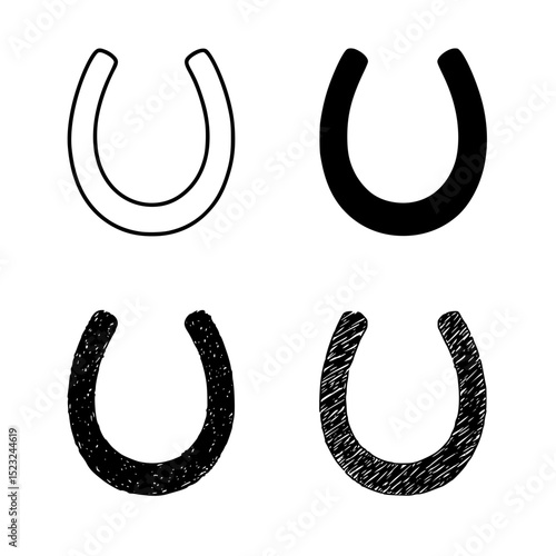 selection of horse foot prints, hoof, pony, print, animal, luck, symbol, outline, filled, sketch, ink, scribble, crayon 
