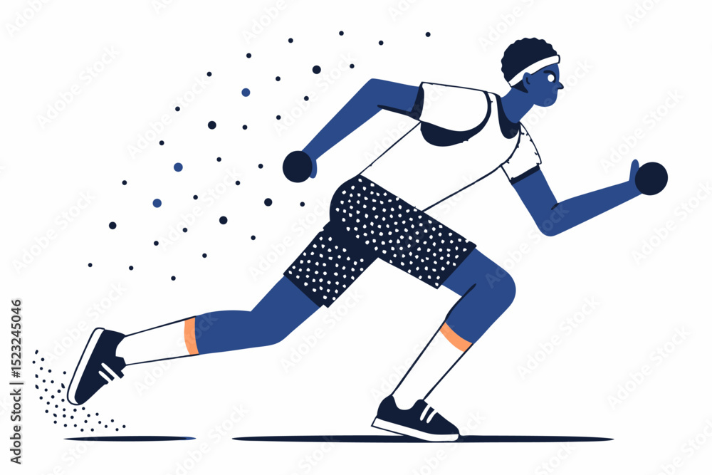 Fototapeta premium Blue - toned running figure illustration, sporty athlete, active running, dynamic movement, fitness theme, blue sportswear, running action, healthy life, vector design, energetic jogger.