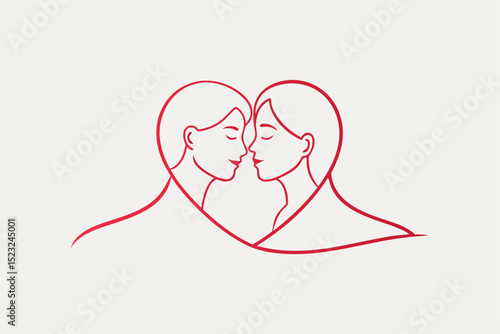 Red simple - drawn couple in heart shape, romantic figure, red line art, couple illustration, heart symbol, love concept, vector art, graphic design, romantic icon, simple stroke concept.