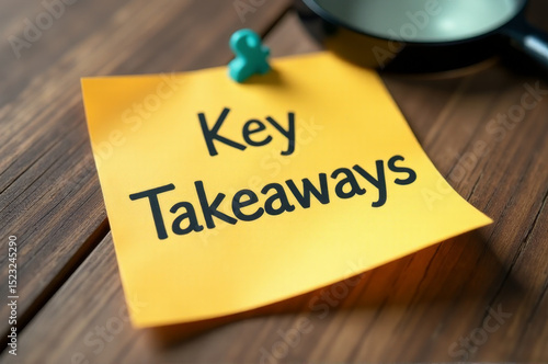 A piece of paper with notes taken during a presentation or meeting, featuring the words 'key takeaways'