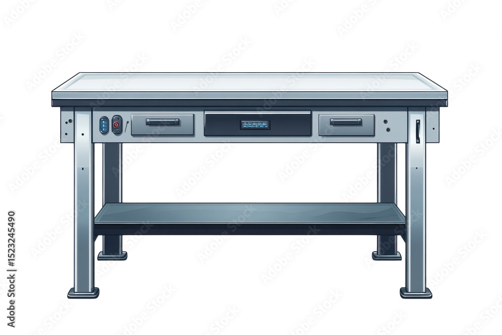 A clean futuristic metal laboratory table ready for experiments and discoveries with on transparent background A clean futuristic metal laboratory table ready for experiments and discoveries with on transparent background