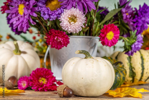 Wallpaper Mural Flowers and pumpkins on table Torontodigital.ca
