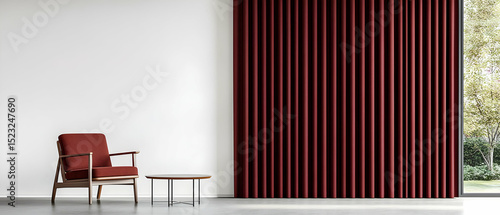 Modern Red Curtain Room With Chair and Table