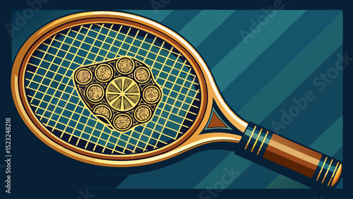 Vintage vector illustration of a tennis racket showcasing elegant craftsmanship and intricate design for sports enthusiasts White background