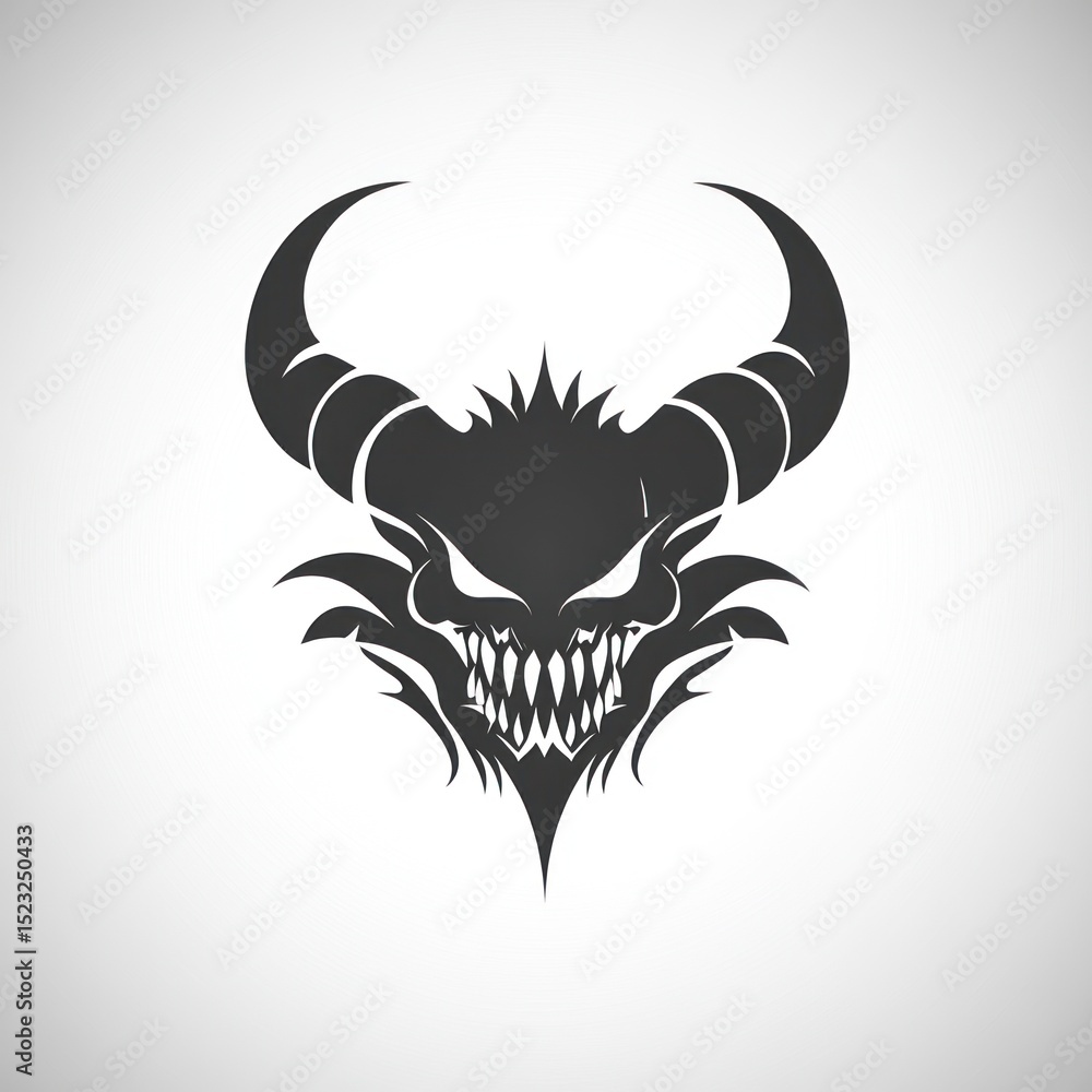 Fototapeta premium Evil demon head graphic, stylized silhouette
