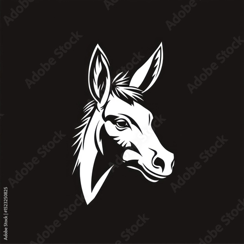 Black and white donkey head profile
