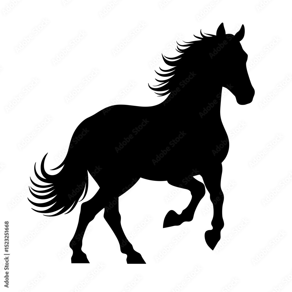 Obraz premium A bold silhouette of a horse, captured in stark black against the stark canvas, evokes the spirit of freedom.