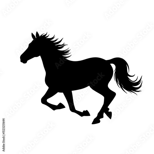 Running horse silhouette, black horse, equine, elegant, fast, powerful, wild, freedom, nature, animal, majestic, graceful, gallop, speed, energy, power, movement, dynamic, vibrant, art, design.
