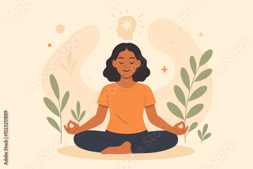Wallpaper Mural Vector illustration of a woman in lotus pose. Mindful meditation for relaxation, mental health, and self-care. Concept of zen, inner peace, spiritual awakening, and wellbeing. Yoga practice. Torontodigital.ca