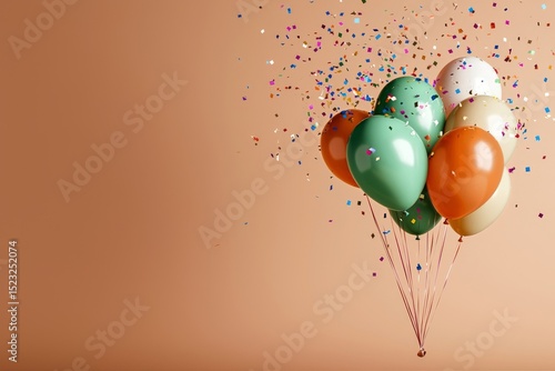 Colorful Balloons Floating With Confetti on a Light Background for a Festive Celebration