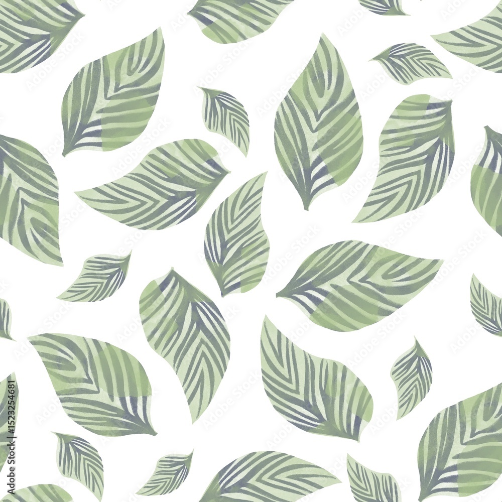 Fototapeta premium seamless pattern with green leaves on white background 