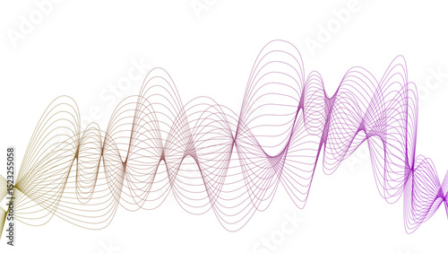 Vector curvy abstract line art wavy flowing dynamic green pink purple yellow black in concept music or sound, wave, wind, information flow	