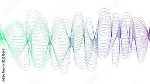Vector curvy abstract line art wavy flowing dynamic green pink purple yellow black in concept music or sound, wave, wind, information flow	