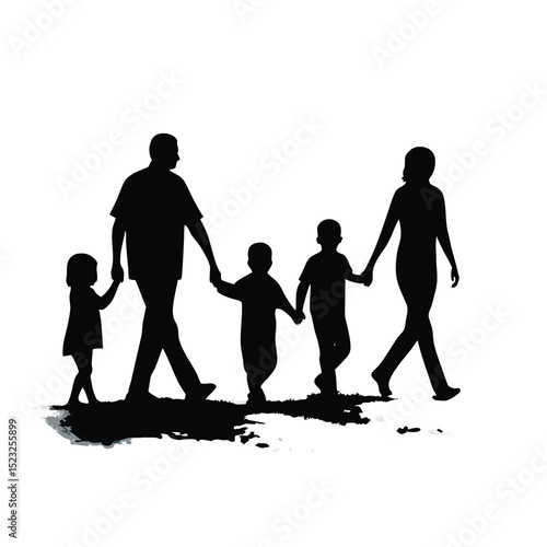 Blended family walking hand in hand silhouette