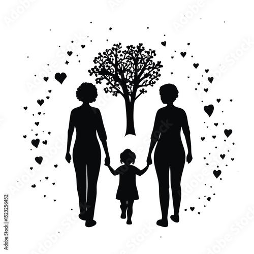 Lgbtq family walking silhouette