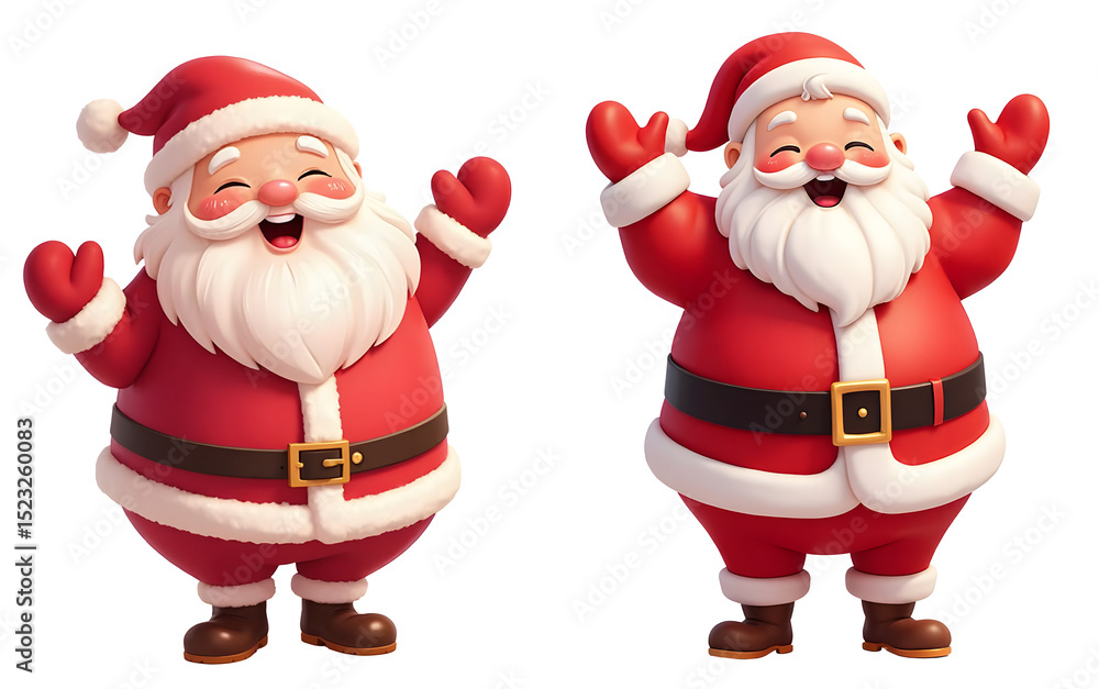 Two jolly santa clauses, isolated on transparent background, joyfully raise their arms in a festive pose Two jolly santa clauses, isolated on transparent background, joyfully raise their arms in a festive pose