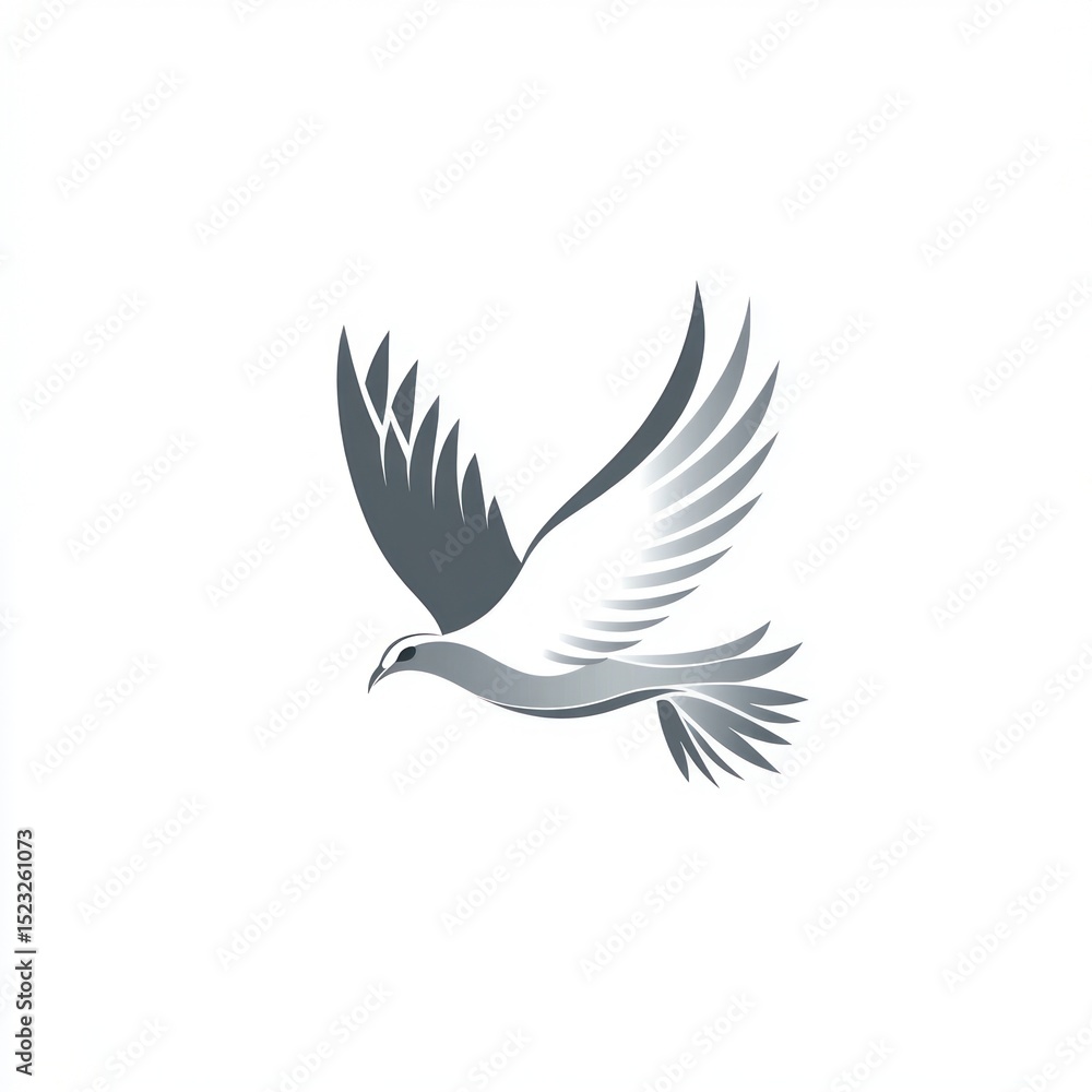 Stylized gray dove in flight against white background Stylized gray dove in flight against white background