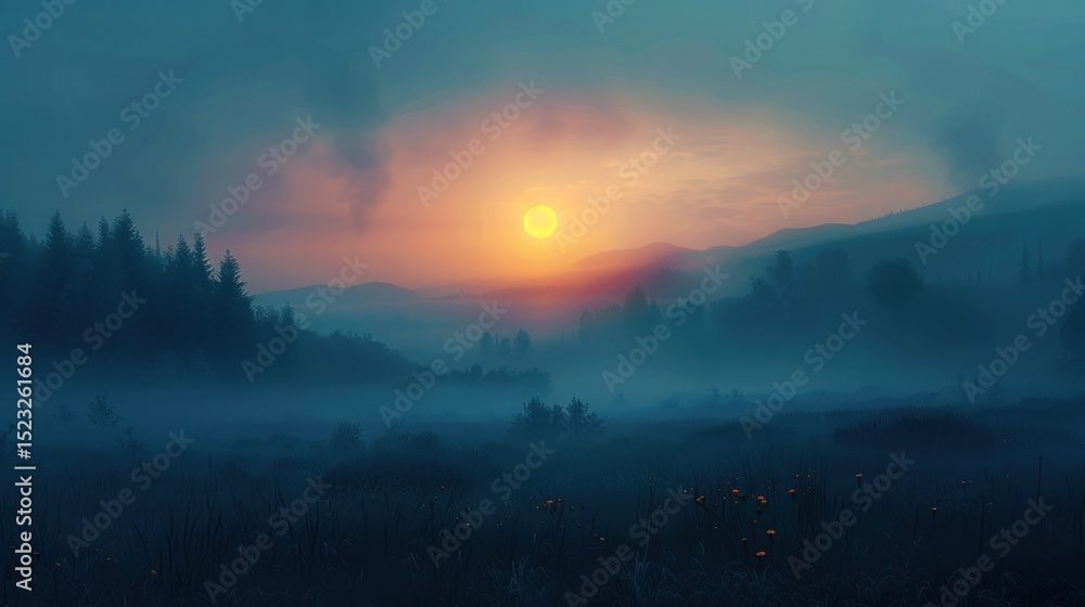Fototapeta premium Misty Sunrise Mountain Valley