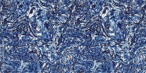 Dye wash indigo blue textur border fabric effect background. Seamless edging trim pattern in masculine Japanese block print style. Perfect for washing tape, ribbon and banner design