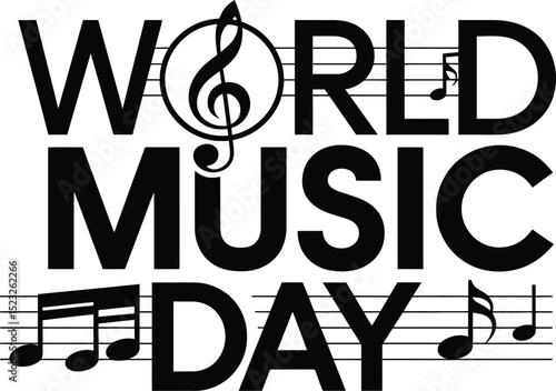 World Music Day Typography with Musical Notes