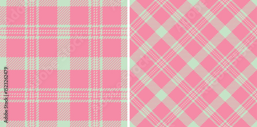 Pastel pink plaid pattern set. Two seamless fabric designs for textiles, backgrounds, or designs. Classic, colorful, versatile texture.